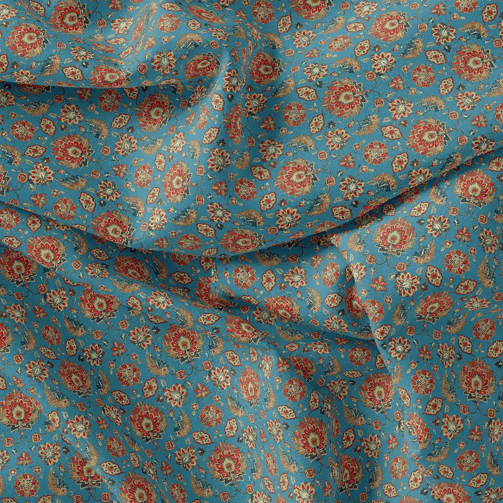 Brown Jecobean Floral Pure Georgette Printed Fabric Material - Image 4