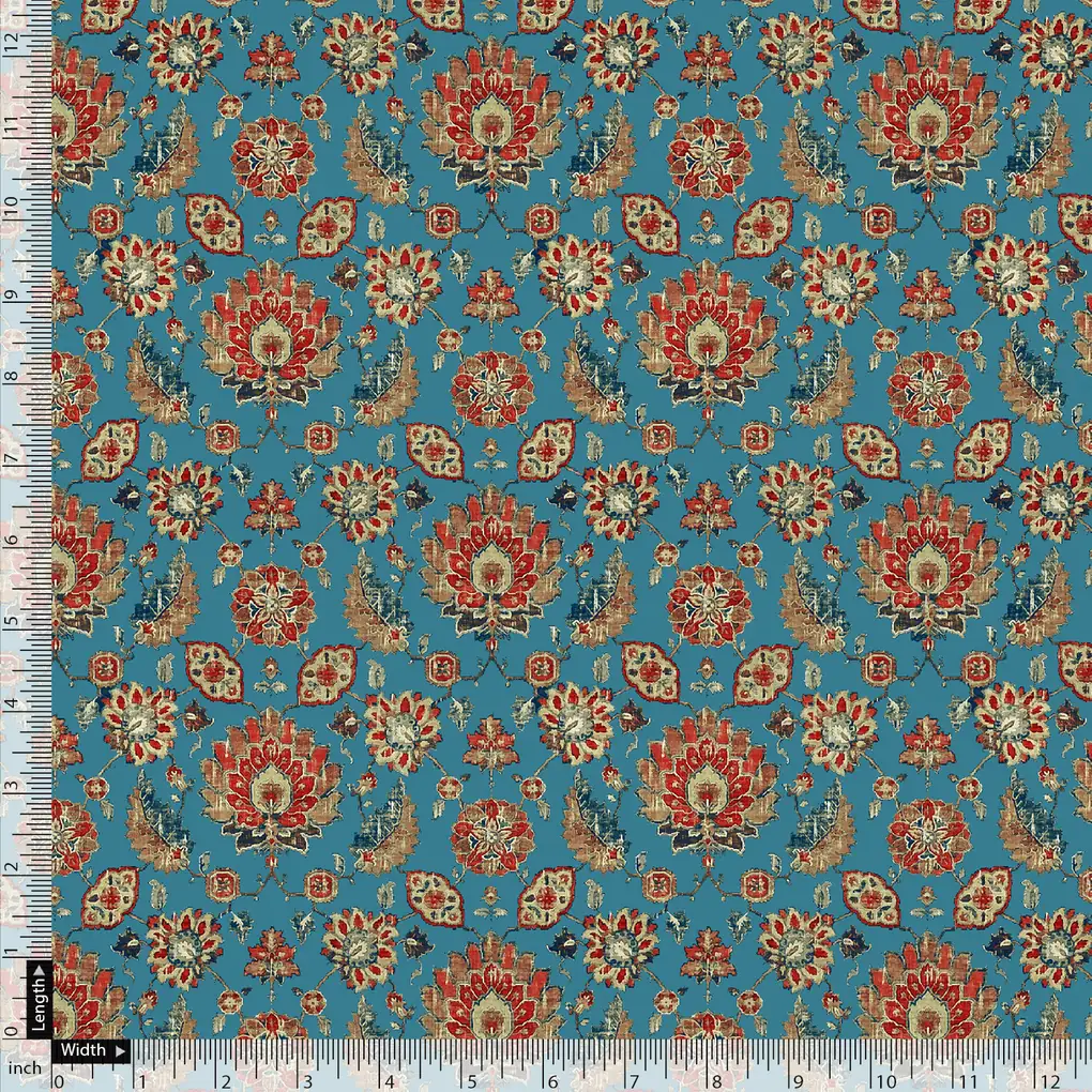 Brown Jecobean Floral Pure Georgette Printed Fabric Material - Image 5