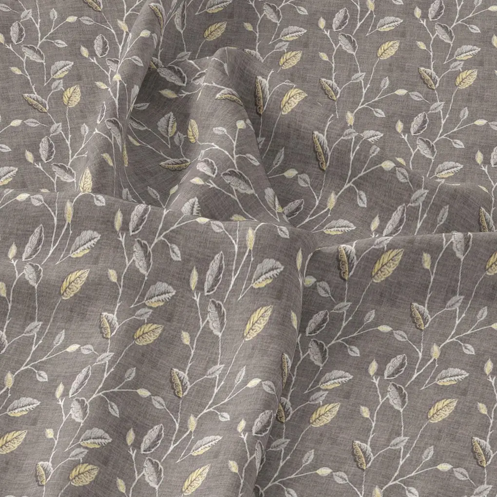 Brown Leaves With Stalk Digital Printed Fabric - Image 3