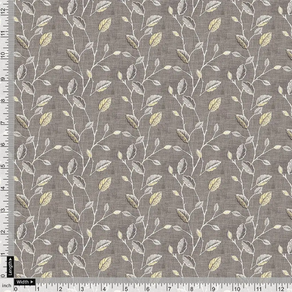 Brown Leaves With Stalk Digital Printed Fabric - Image 4