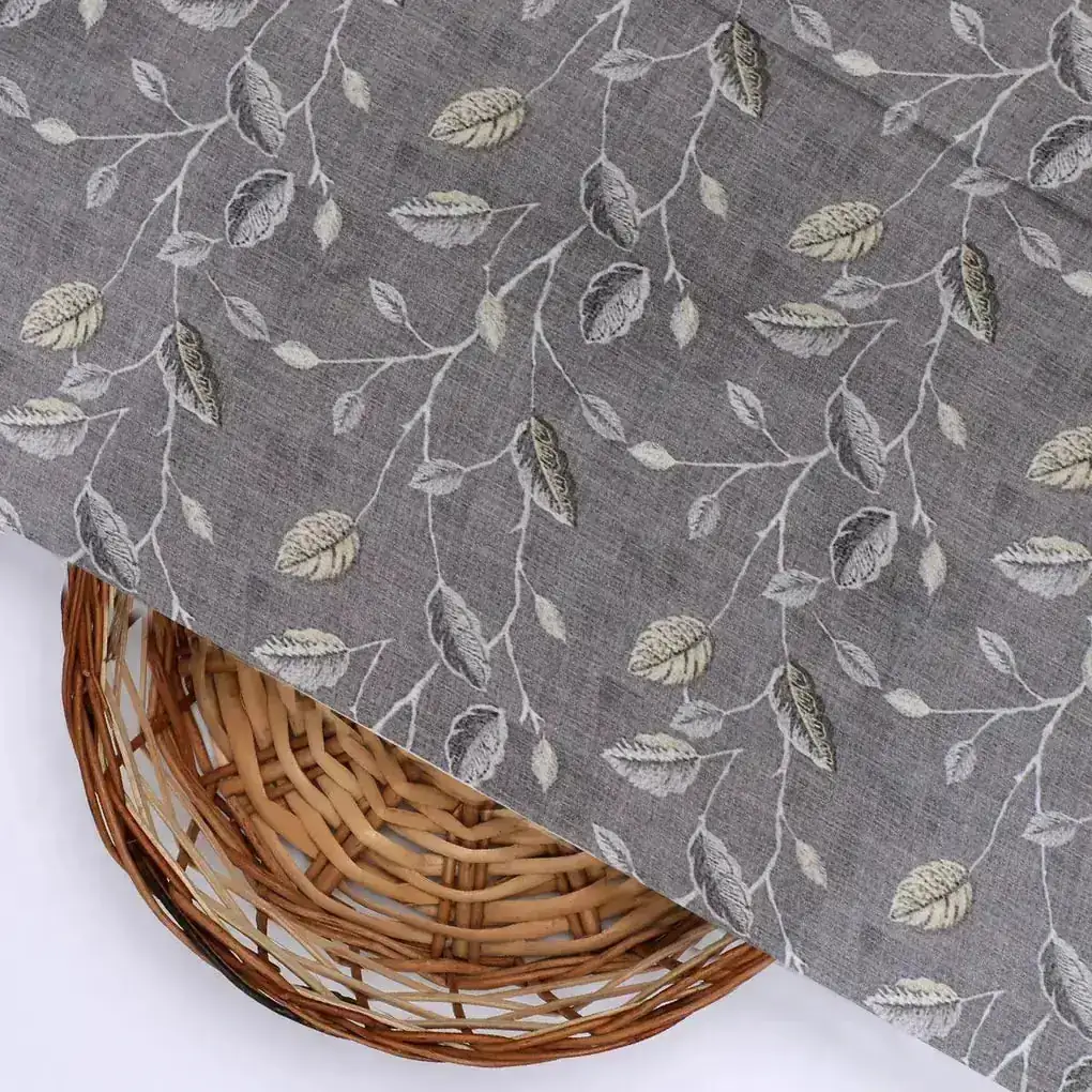 Brown Leaves With Stalk Digital Printed Fabric - Kora Silk - Image 2
