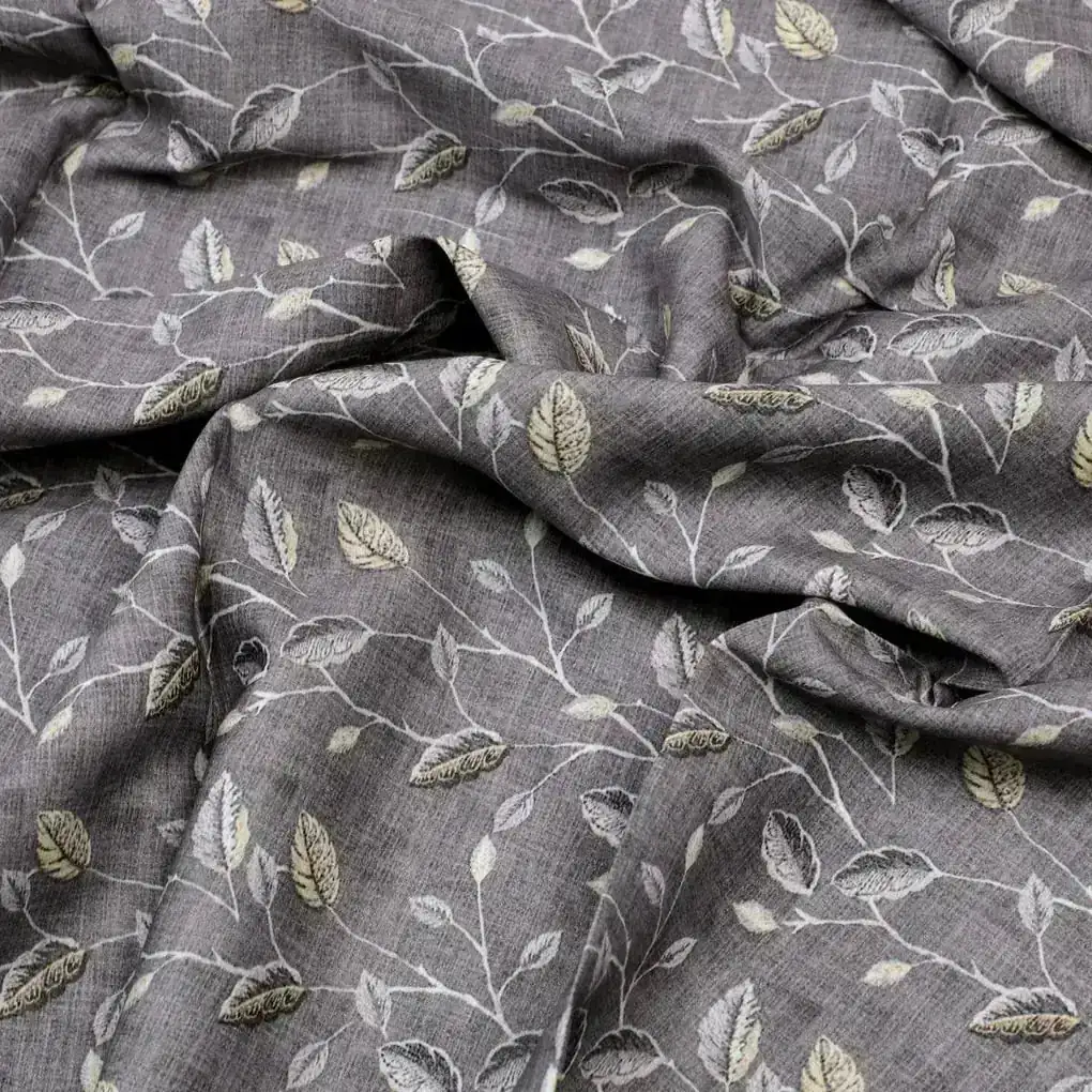 Brown Leaves With Stalk Digital Printed Fabric - Kora Silk - Image 3