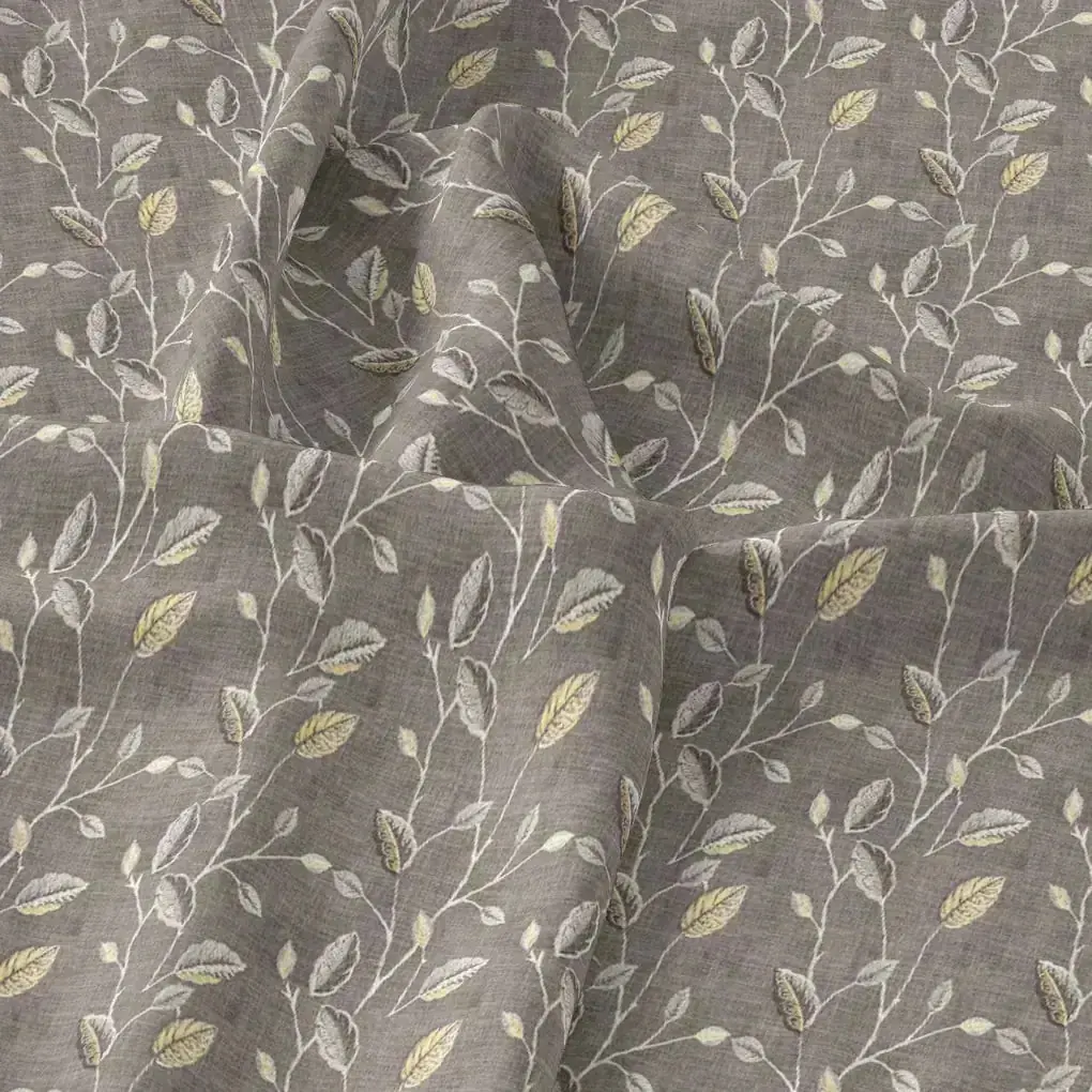 Brown Leaves With Stalk Digital Printed Fabric - Pure Chinon - Image 3
