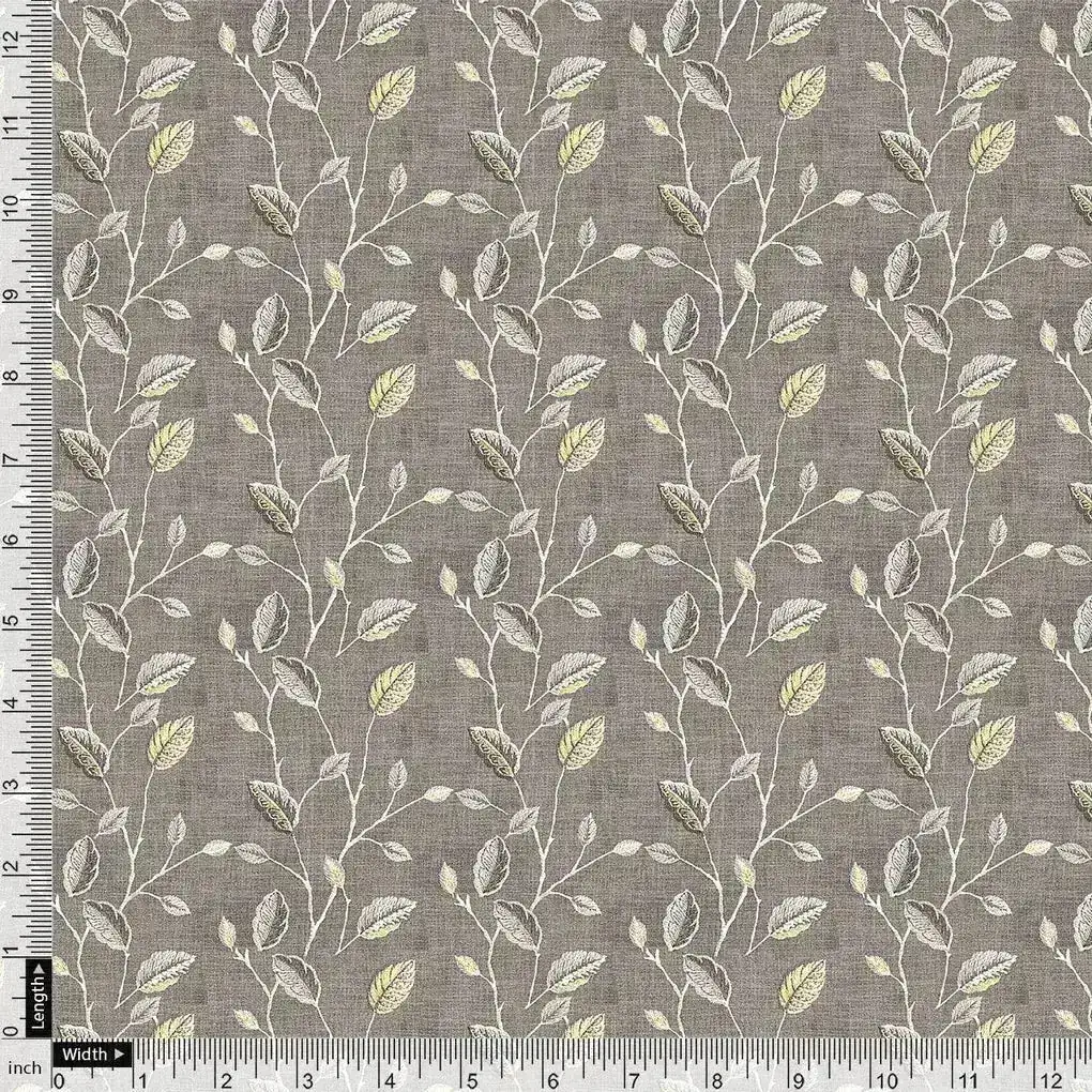 Brown Leaves With Stalk Digital Printed Fabric - Pure Chinon - Image 4