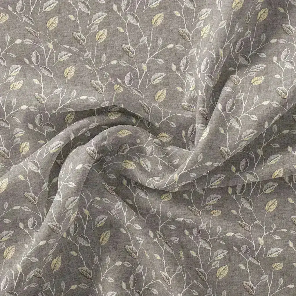 Brown Leaves With Stalk Digital Printed Fabric - Pure Georgette - Image 2