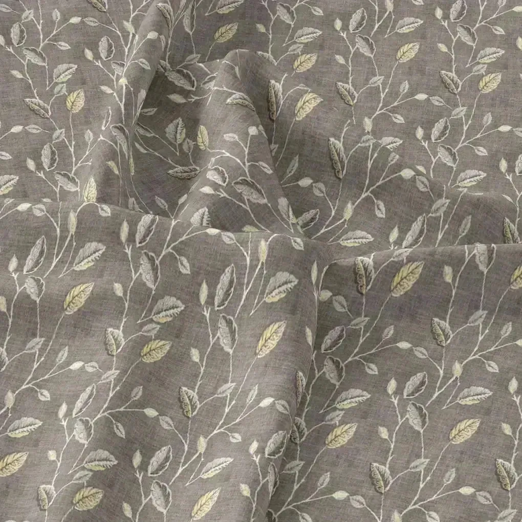Brown Leaves With Stalk Digital Printed Fabric - Pure Muslin - Image 3