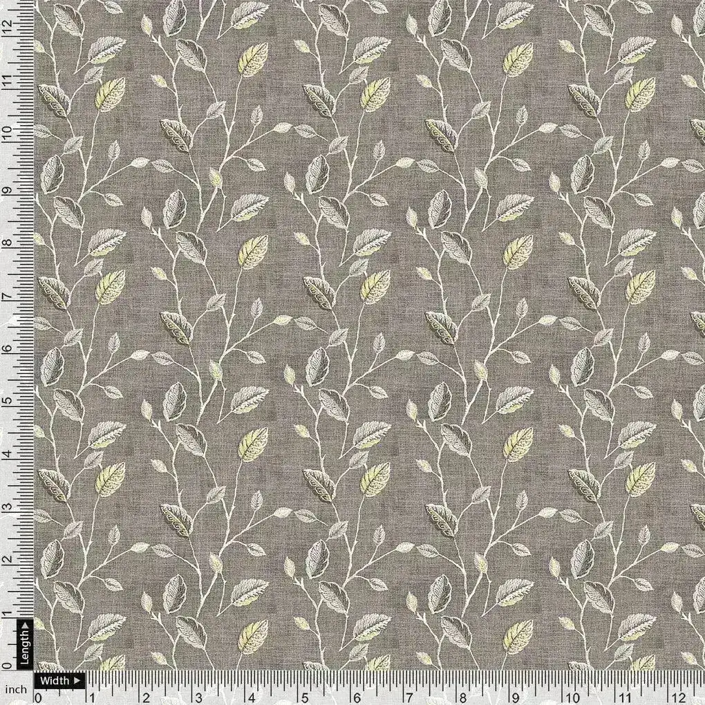 Brown Leaves With Stalk Digital Printed Fabric - Pure Muslin - Image 4