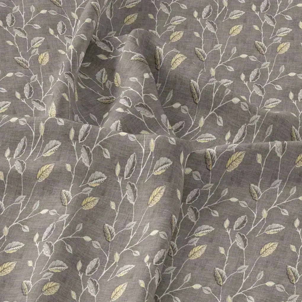Brown Leaves With Stalk Digital Printed Fabric - Crepe - Image 3