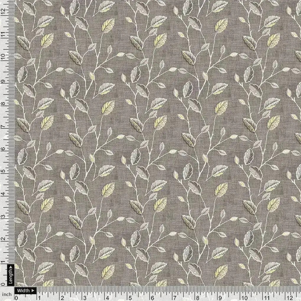 Brown Leaves With Stalk Digital Printed Fabric - Crepe - Image 4