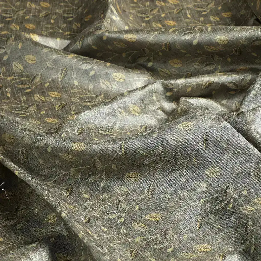 Brown Leaves With Stalk Digital Printed Fabric - Tusser Silk - Image 3