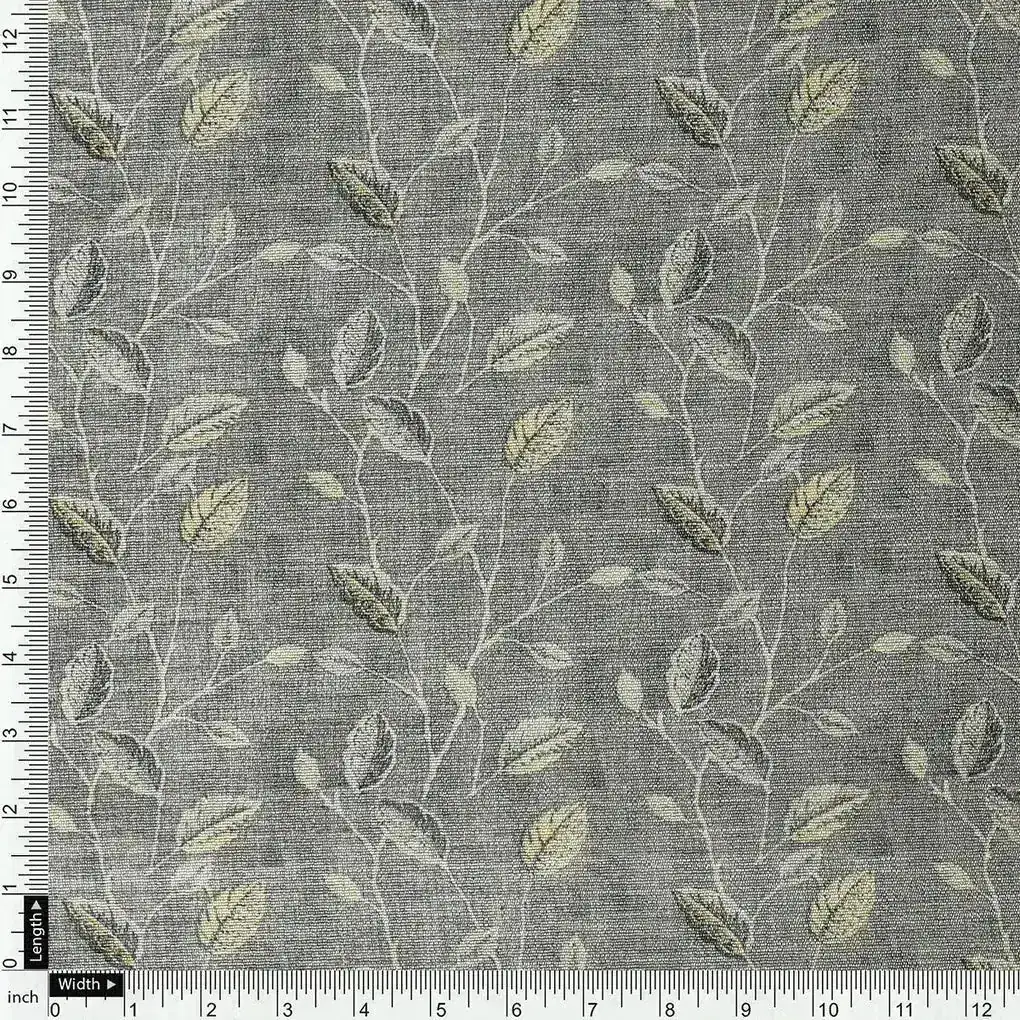 Brown Leaves With Stalk Digital Printed Fabric - Tusser Silk - Image 4