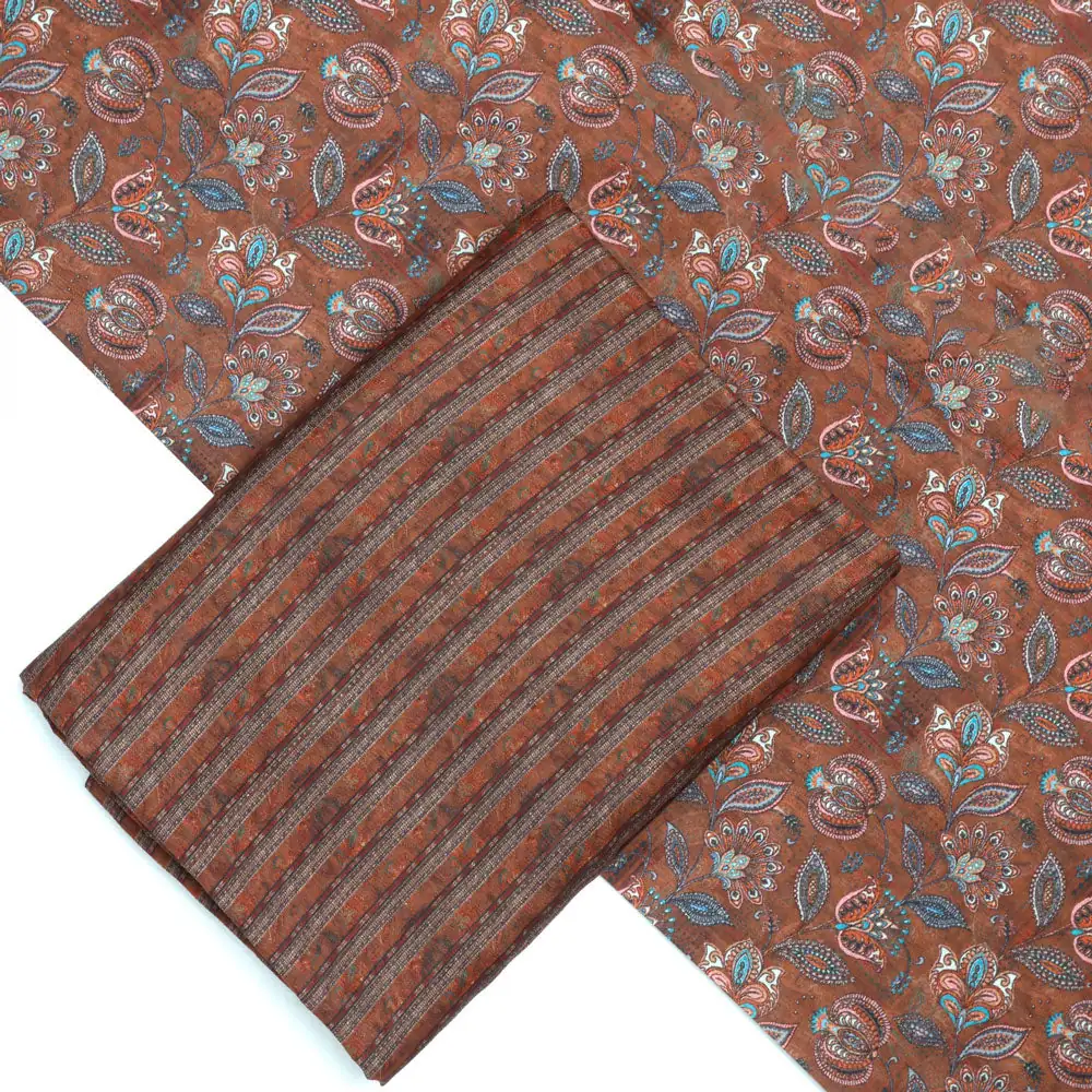 Brown Mul Cotton Printed Unstitched Fabric Set (5 Meter Set) - Image 2