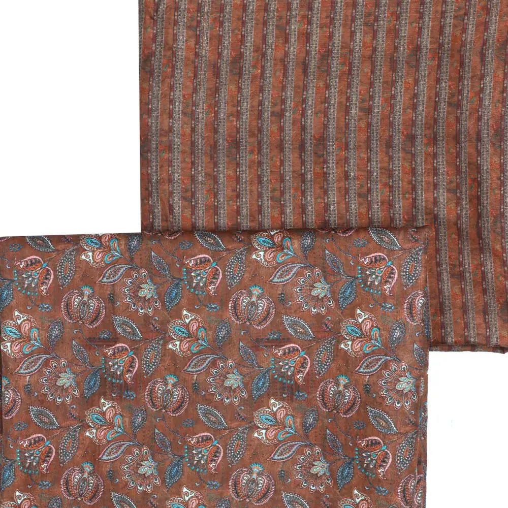 Brown Mul Cotton Printed Unstitched Fabric Set (5 Meter Set) - Image 3