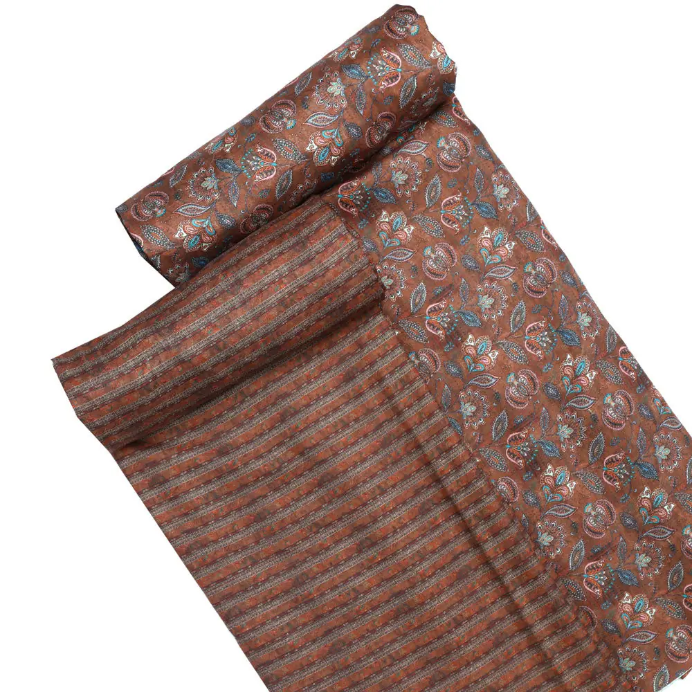 Brown Mul Cotton Printed Unstitched Fabric Set (5 Meter Set) - Image 4