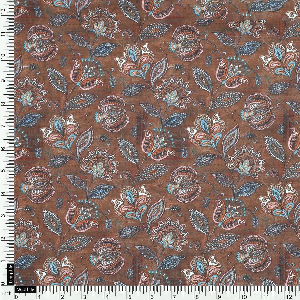 Brown Mul Cotton Printed Unstitched Fabric Set (5 Meter Set) - Image 5