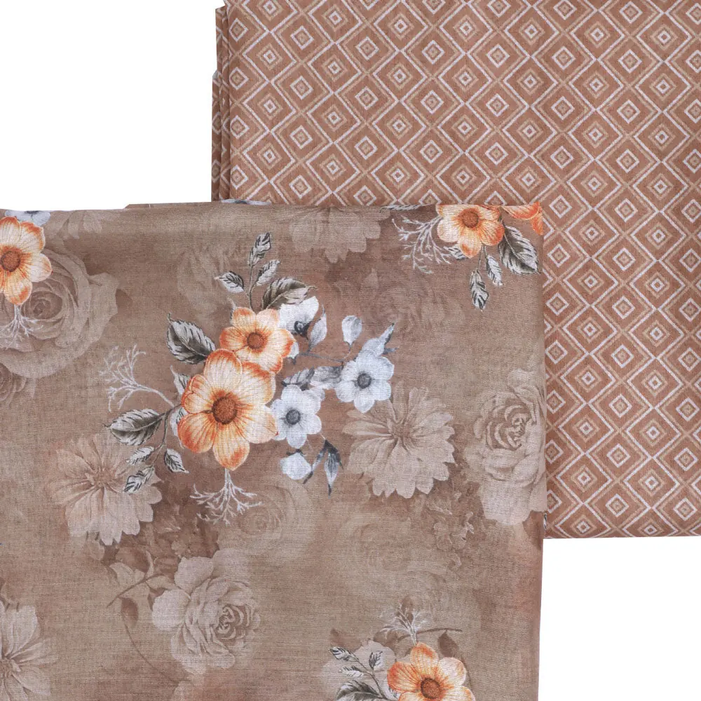 Brown Mul Cotton Printed Unstitched Fabric Set (5 Meter Set) - Image 3