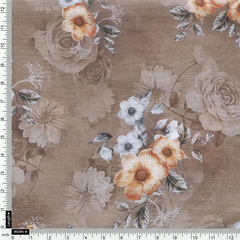 Brown Mul Cotton Printed Unstitched Fabric Set (5 Meter Set) - Image 5