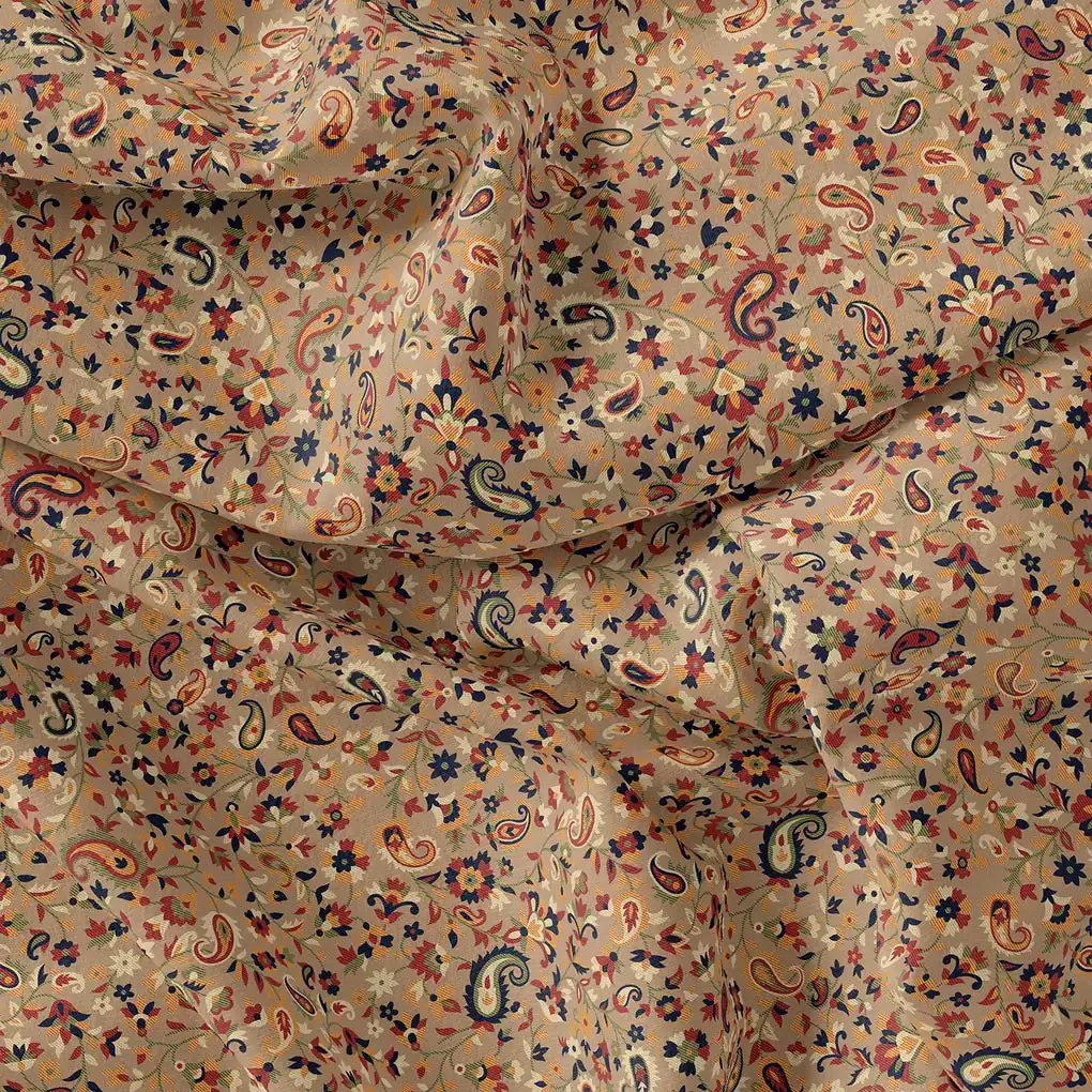 Brown Paisley Pure Georgette Printed Fabric Material - Image 4