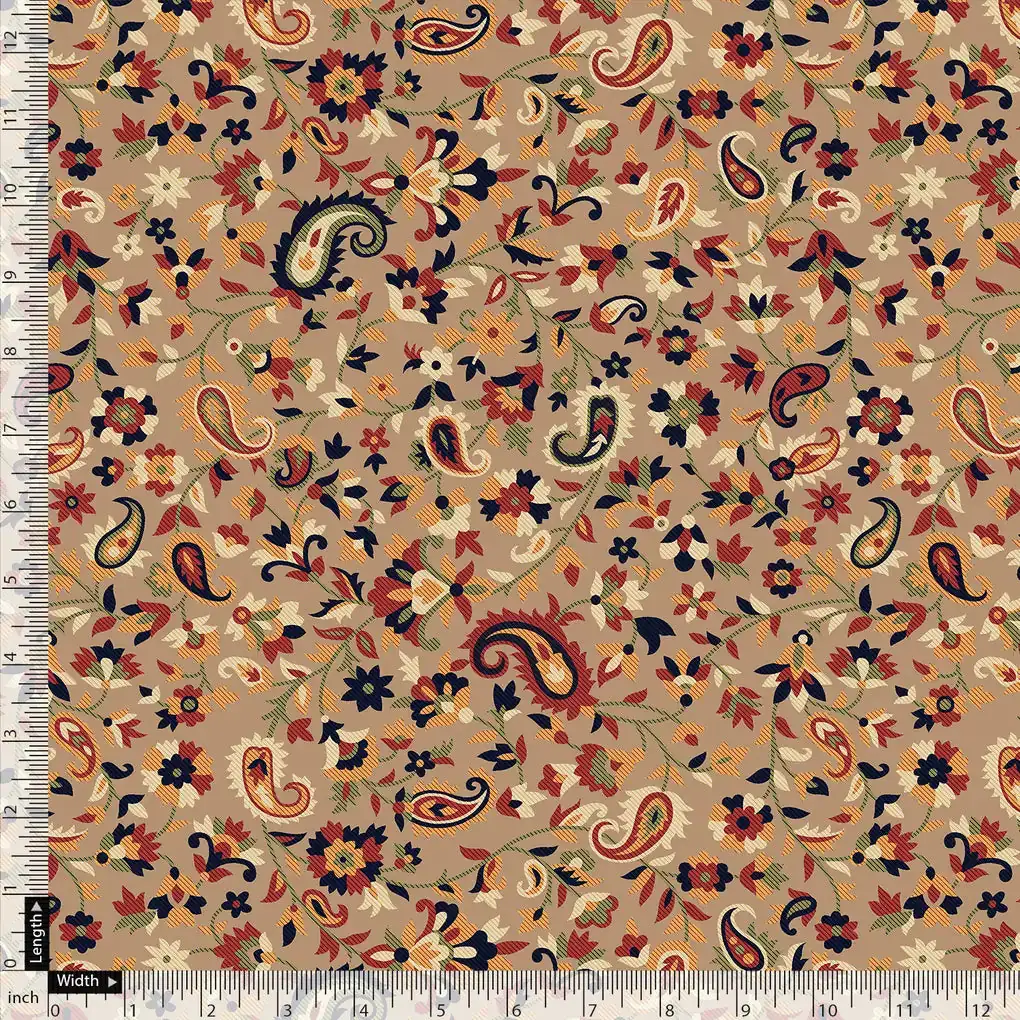 Brown Paisley Pure Georgette Printed Fabric Material - Image 5