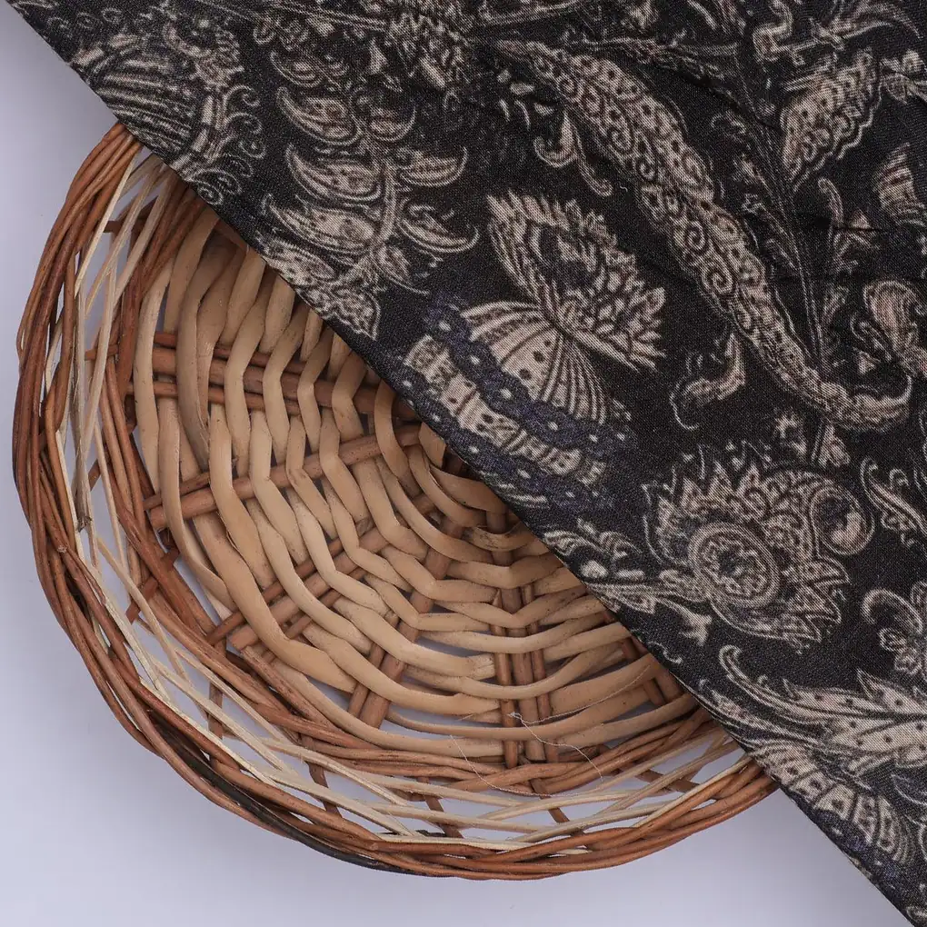 Brown Paisley Seamless Digital Printed Fabric - Pure Muslin - Image 2