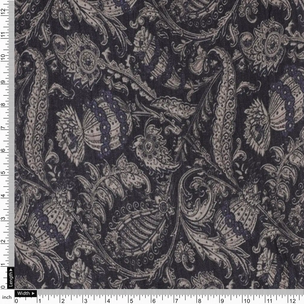 Brown Paisley Seamless Digital Printed Fabric - Pure Muslin - Image 4