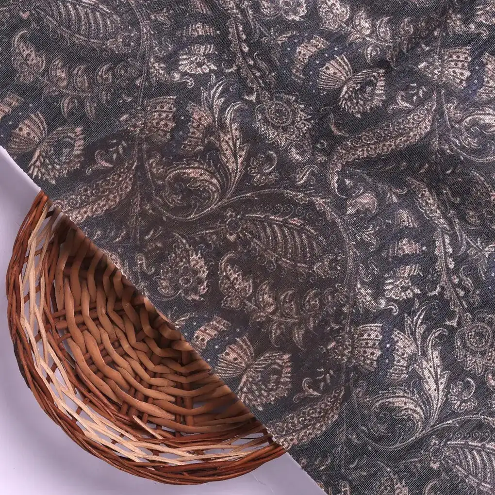 Brown Paisley Seamless Digital Printed Fabric - Image 2