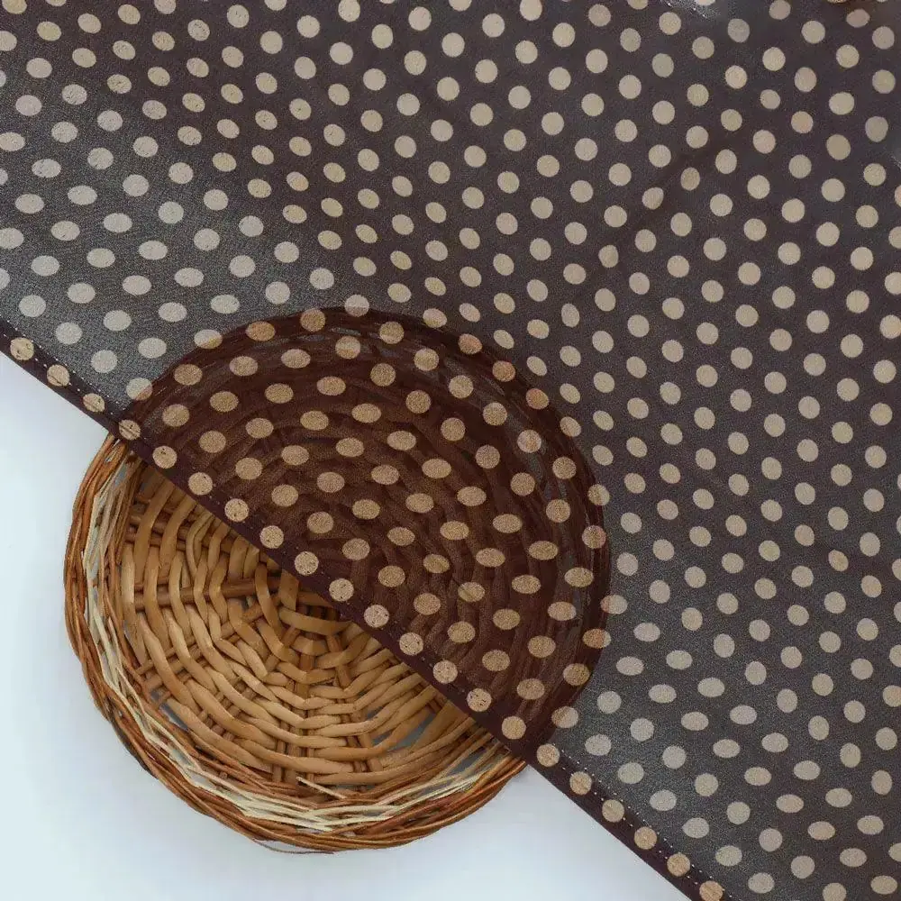 Brown Polka Dot Digital Printed Fabric - Pure Georgette - Image 2