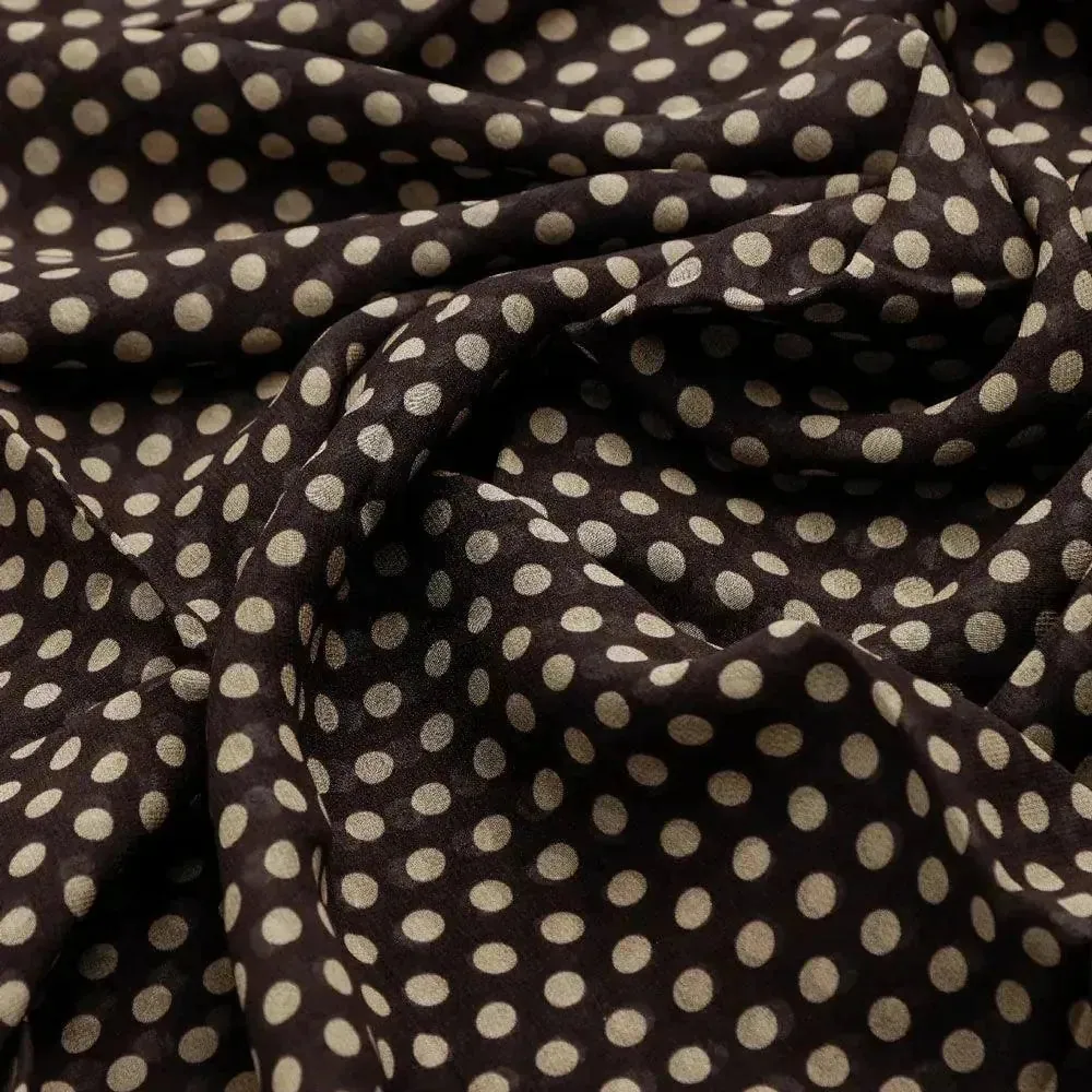 Brown Polka Dot Digital Printed Fabric - Pure Georgette - Image 3
