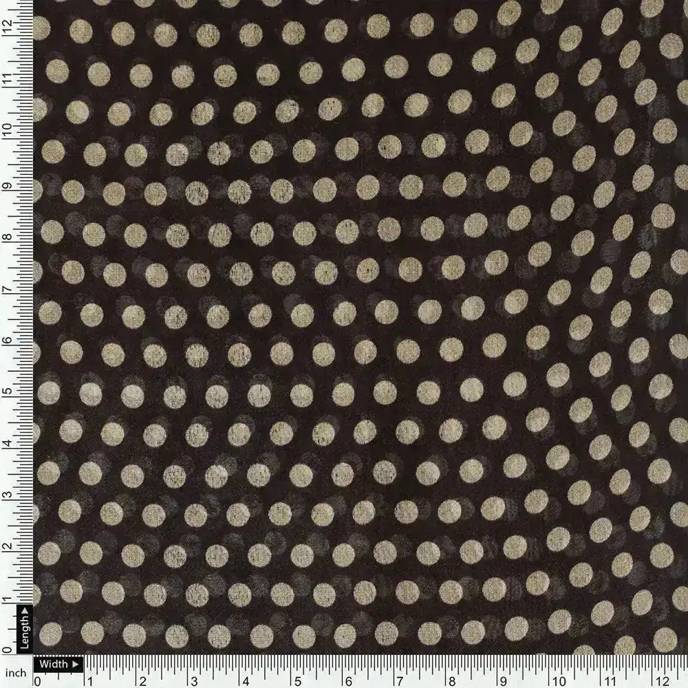 Brown Polka Dot Digital Printed Fabric - Pure Georgette - Image 4