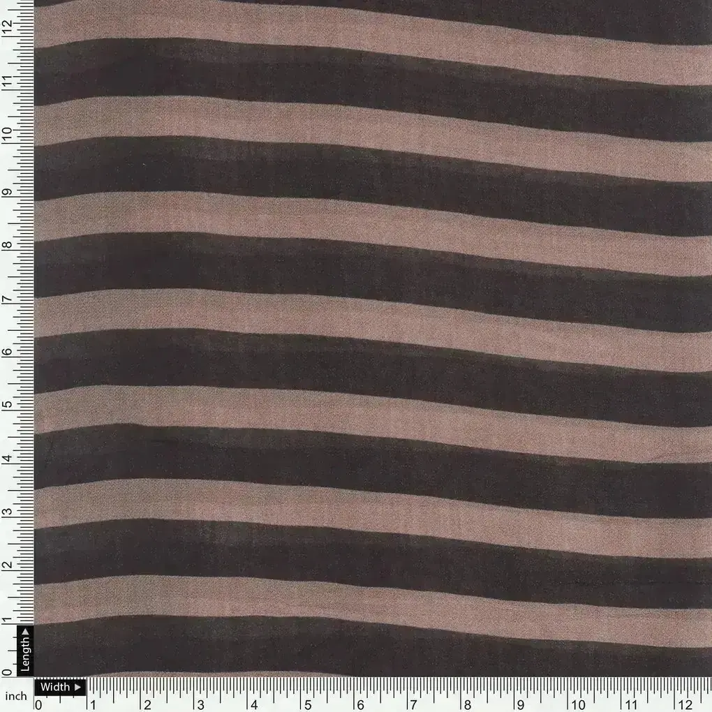 Brown Stripes Digital Printed Fabric - Pure Georgette - Image 4