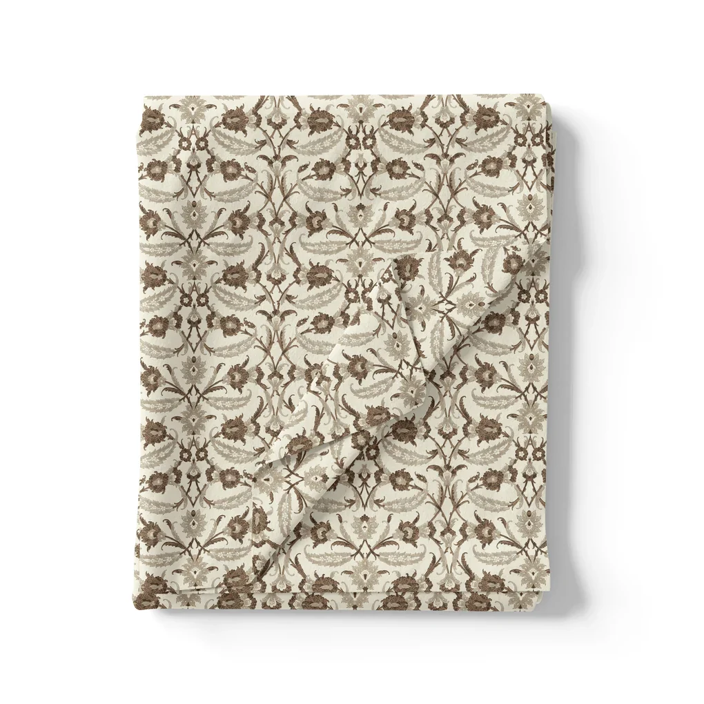Brown Toile de jouy Pure Cotton Printed Fabric Material - Image 3