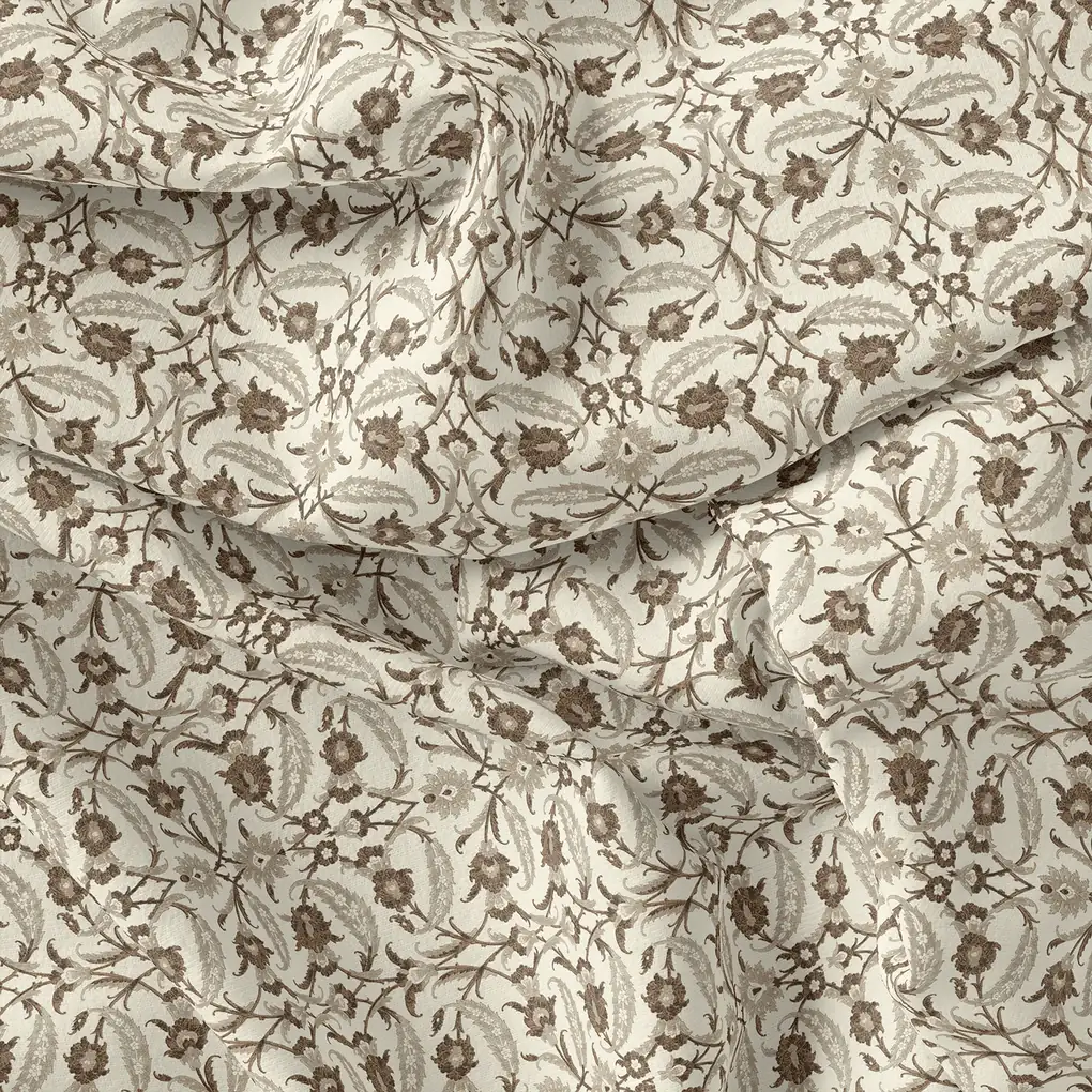 Brown Toile de jouy Pure Cotton Printed Fabric Material - Image 4