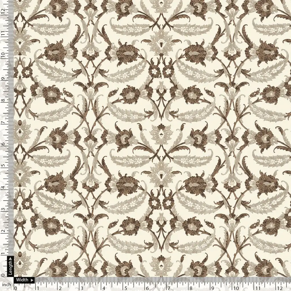 Brown Toile de jouy Pure Cotton Printed Fabric Material - Image 5