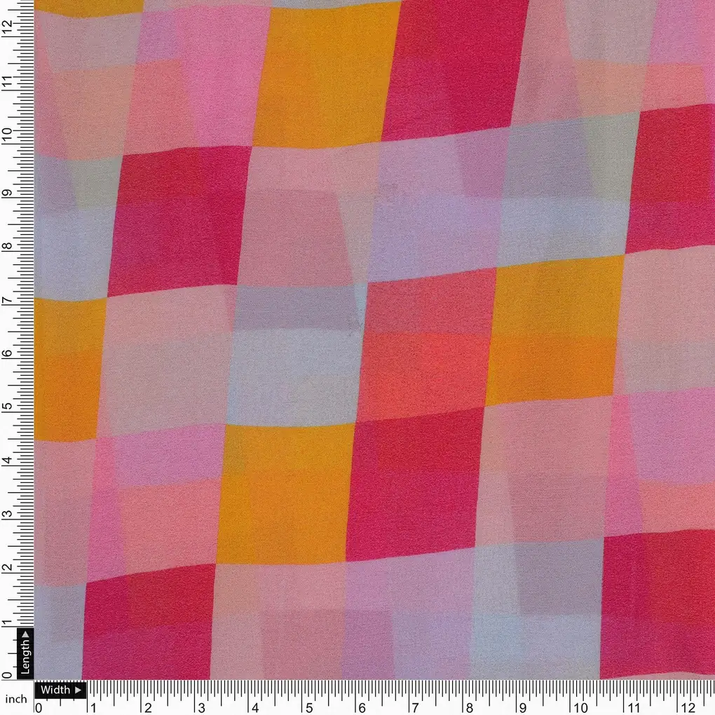 Buffalo Checks Pink And Yellow Digital Printed Fabric - Pure Georgette - Image 4