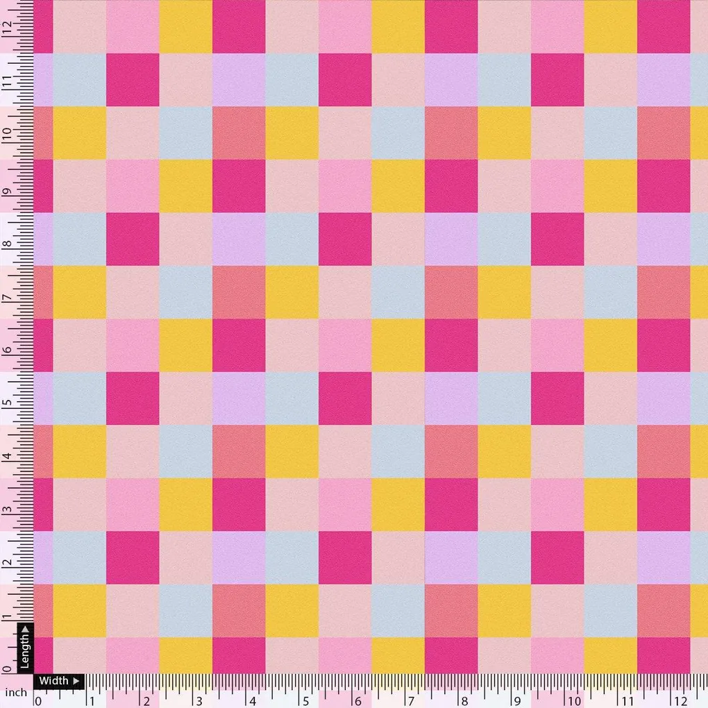Buffalo Checks Pink And Yellow Digital Printed Fabric - Weightless - Image 4