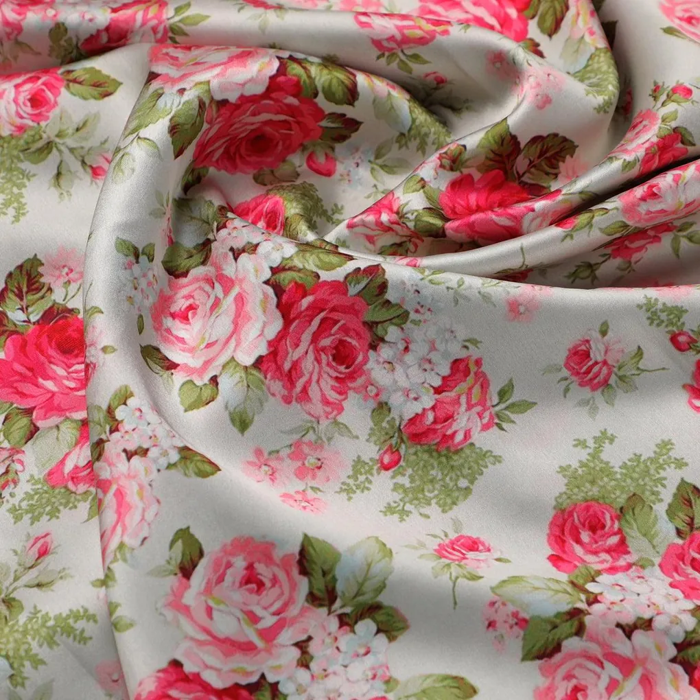 Bunch Of Flower White Orchid Digital Printed Fabric - Japan Satin - Image 3