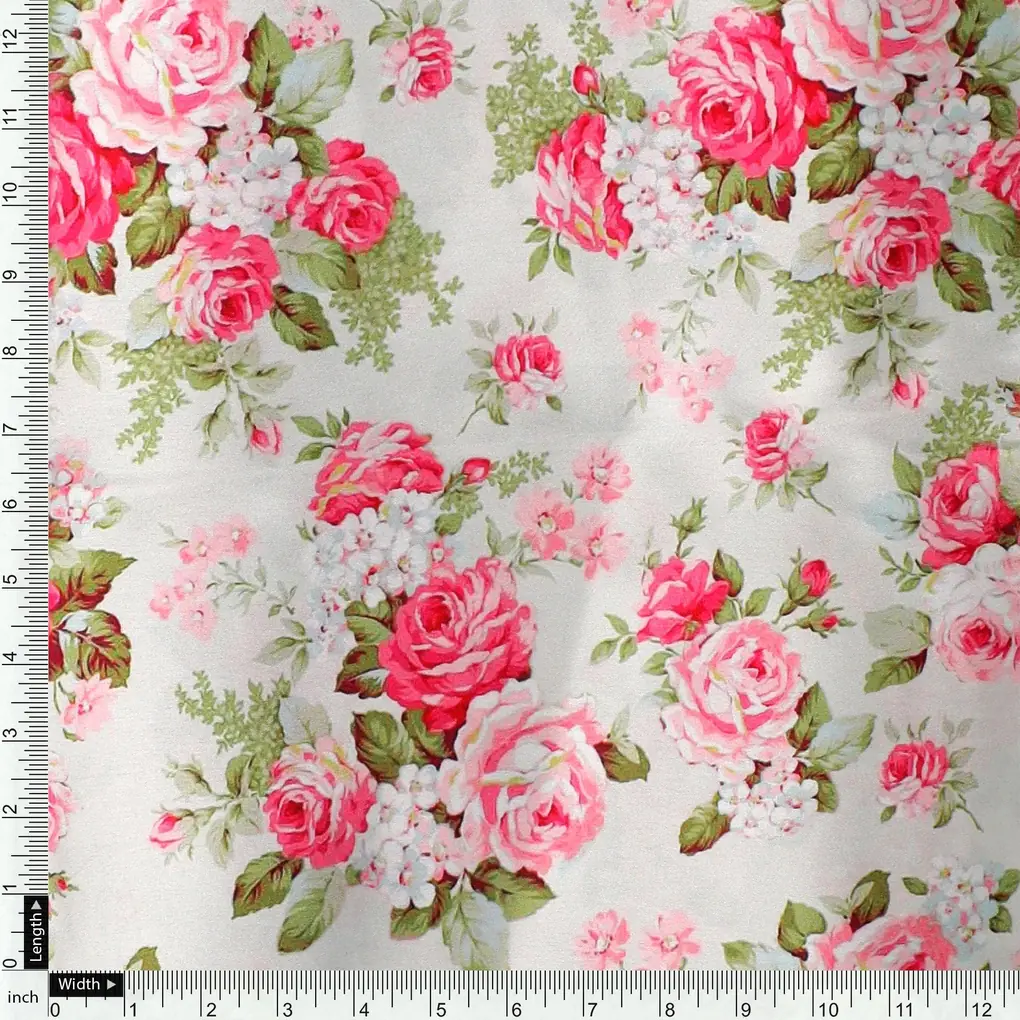 Bunch Of Flower White Orchid Digital Printed Fabric - Japan Satin - Image 4