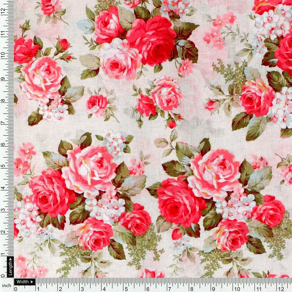 Bunch Of Flower White Orchid Digital Printed Fabric - Cotton - Image 4