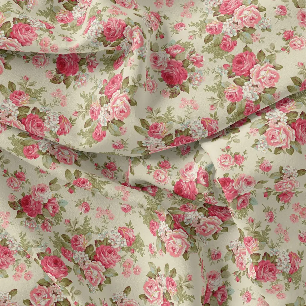 Bunch Of Flower White Orchid Digital Printed Fabric - Silk Crepe - Image 3