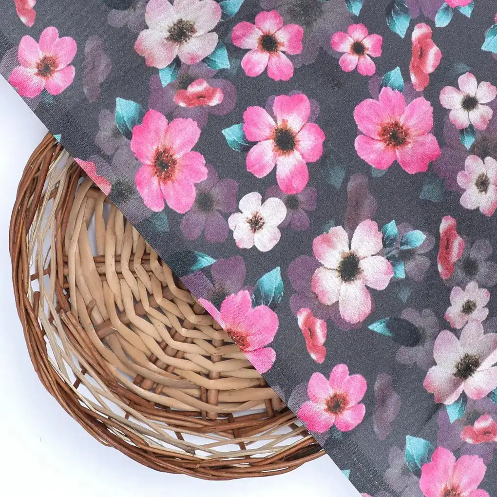 Buttercup Pink Floral Digital Printed Fabric - Japan Satin - Image 2