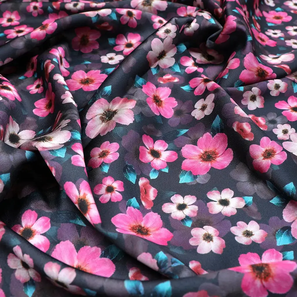 Buttercup Pink Floral Digital Printed Fabric - Japan Satin - Image 3