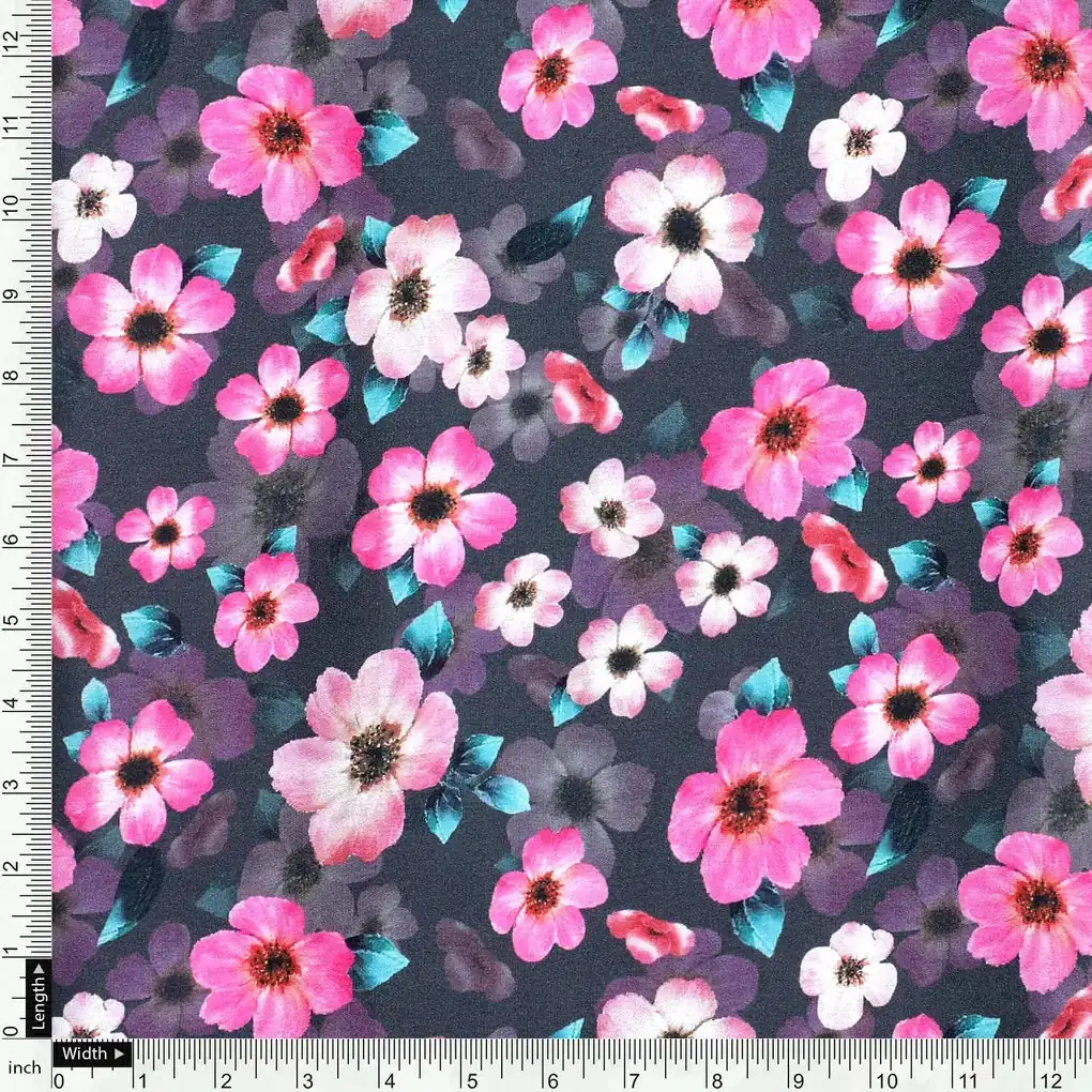 Buttercup Pink Floral Digital Printed Fabric - Japan Satin - Image 4