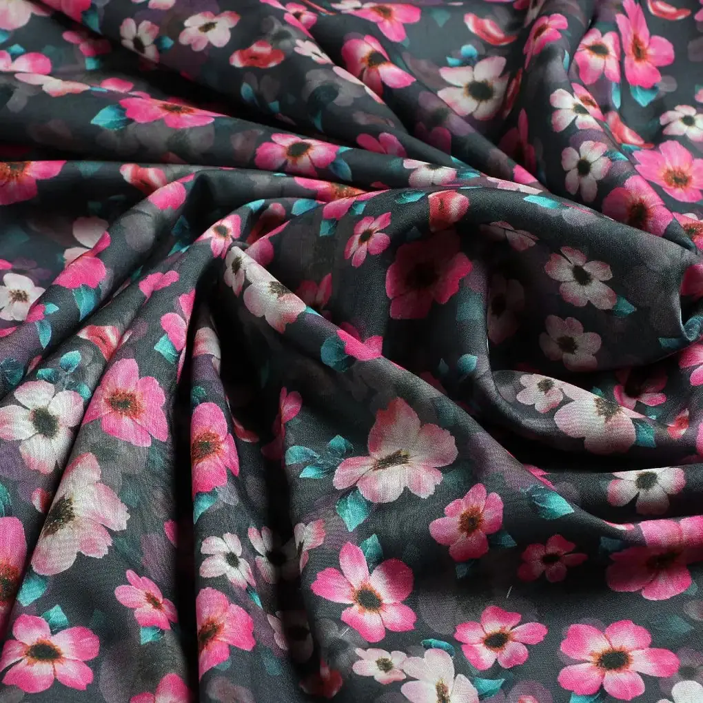 Buttercup Pink Floral Digital Printed Fabric - Muslin - Image 3