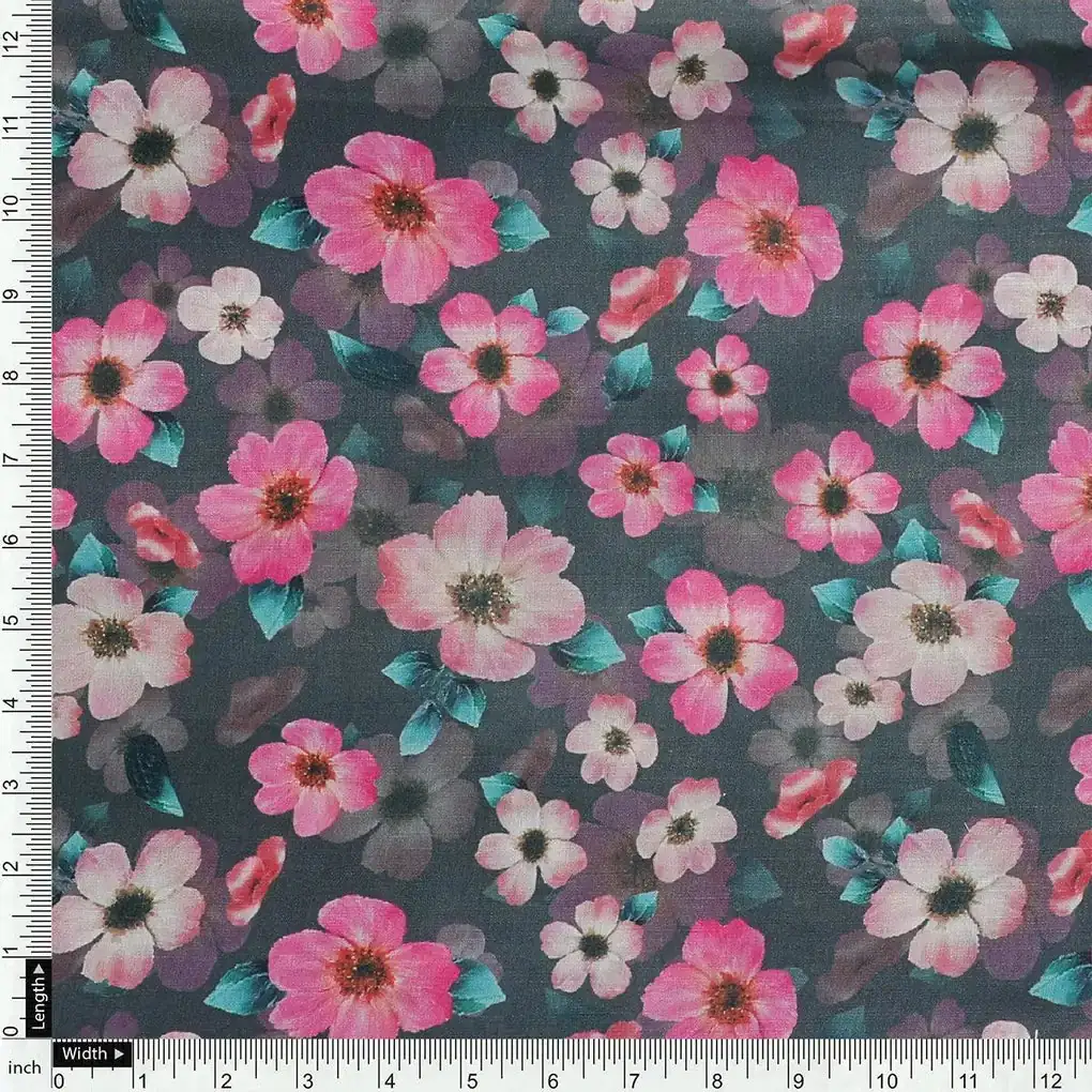 Buttercup Pink Floral Digital Printed Fabric - Muslin - Image 4