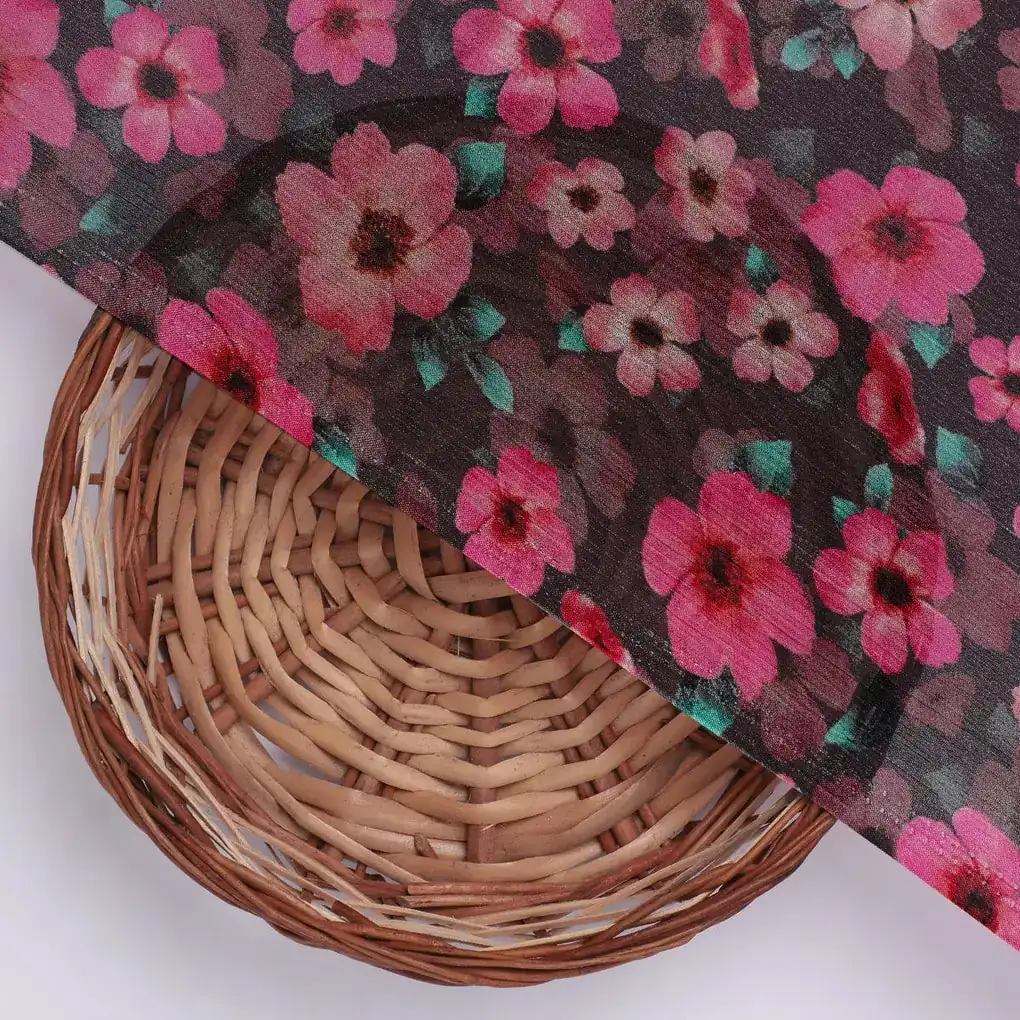 Buttercup Pink Floral Digital Printed Fabric - Pure Chinon - Image 2