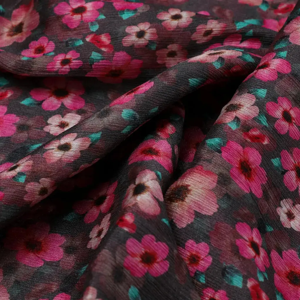Buttercup Pink Floral Digital Printed Fabric - Pure Chinon - Image 3