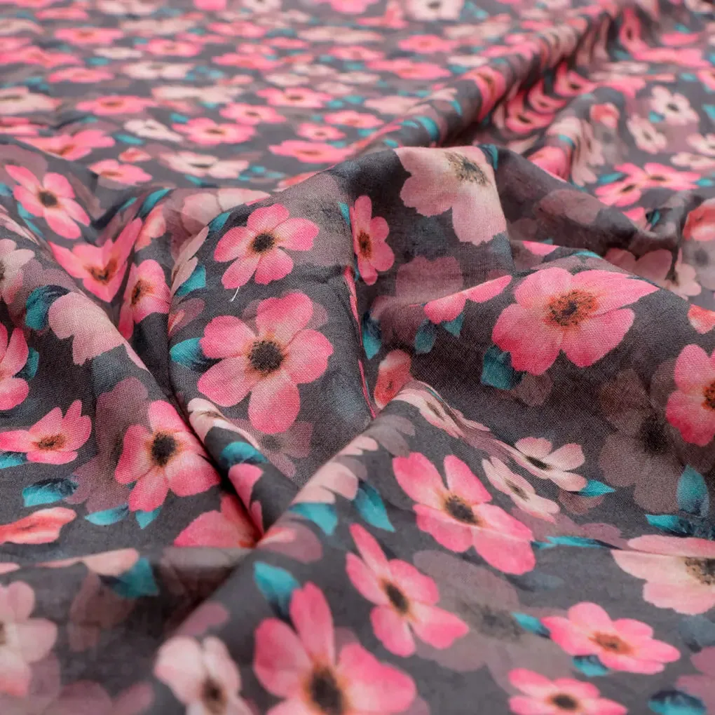 Buttercup Pink Floral Digital Printed Fabric - Pure Cotton - Image 2
