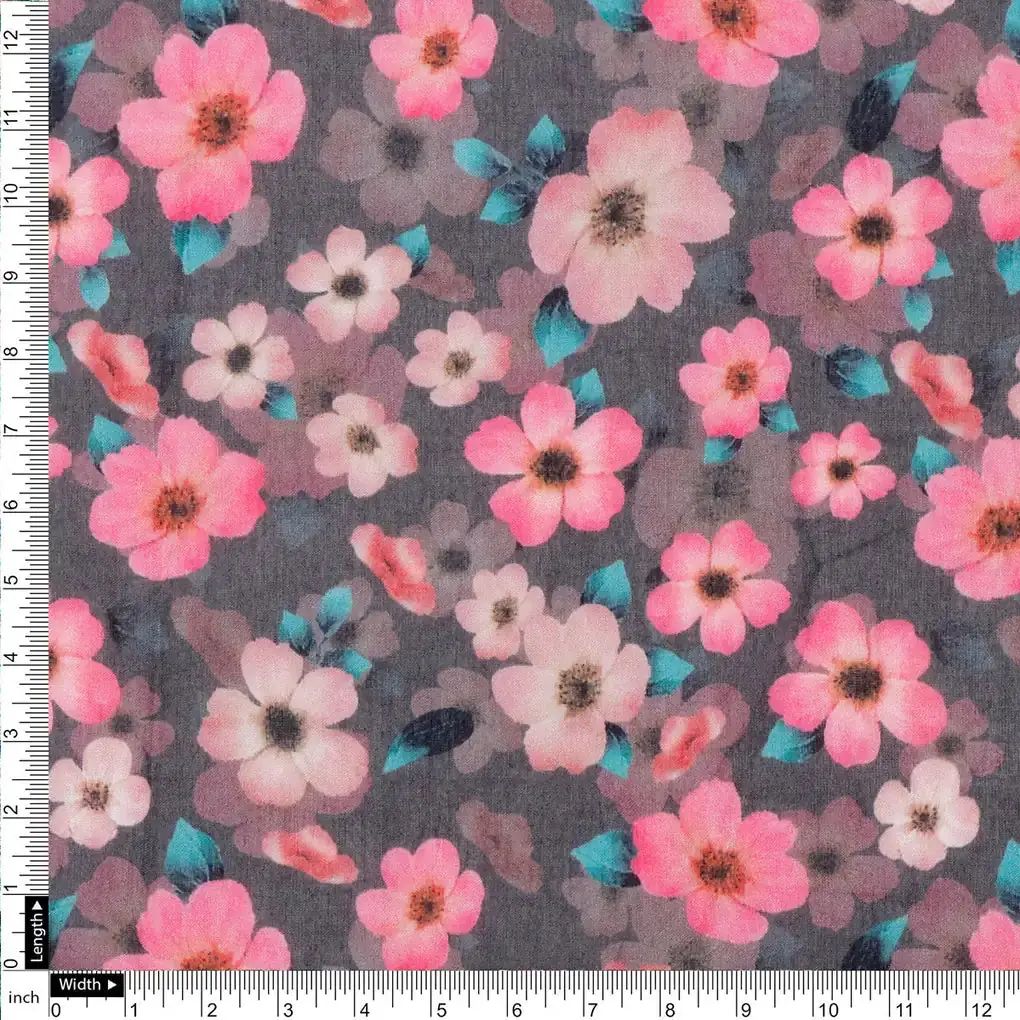 Buttercup Pink Floral Digital Printed Fabric - Pure Cotton - Image 4