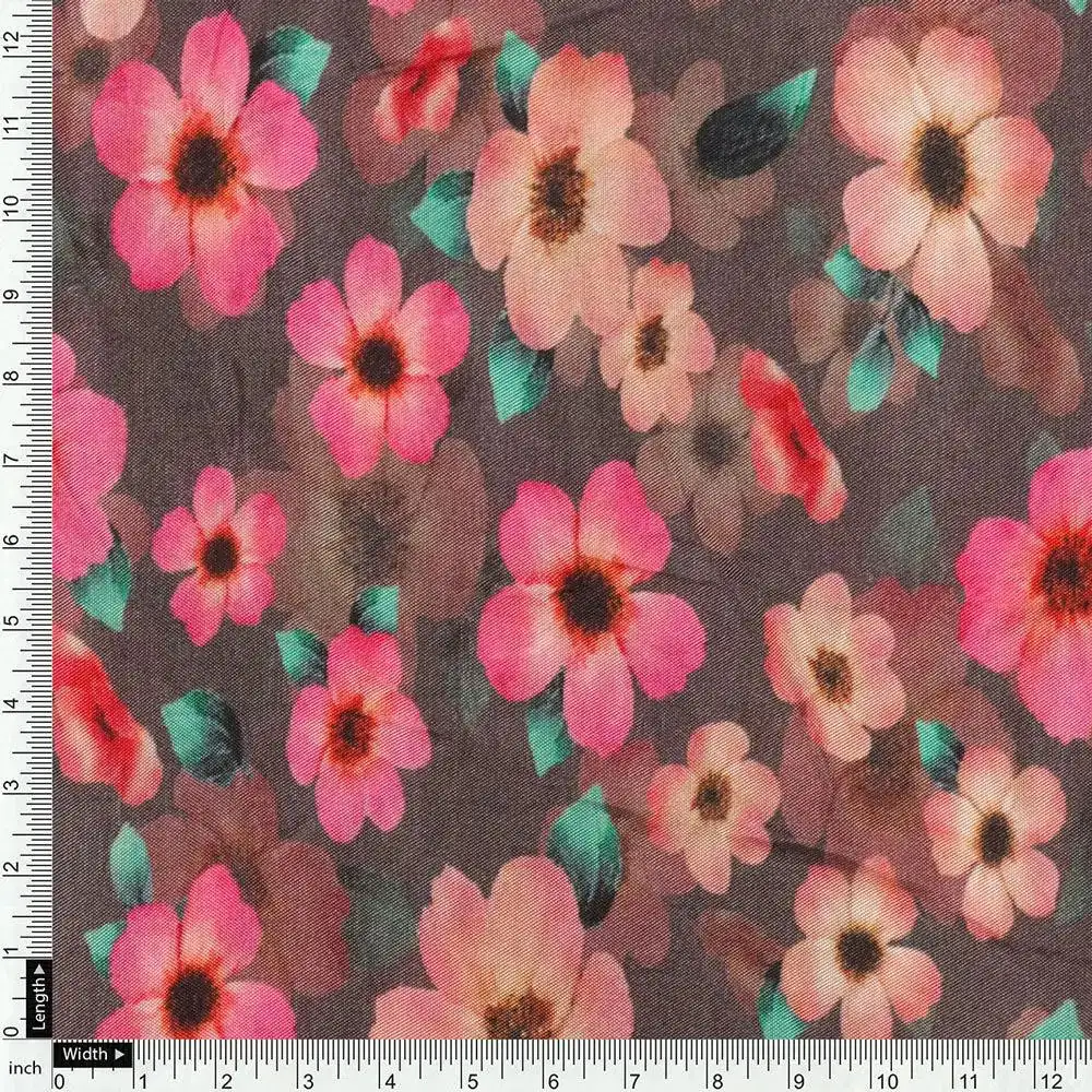 Buttercup Pink Floral Digital Printed Fabric - Upada Silk - Image 4