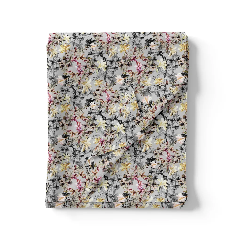 Calico Flower Yellow And Purple Floral Digital Printed Fabric - Image 3